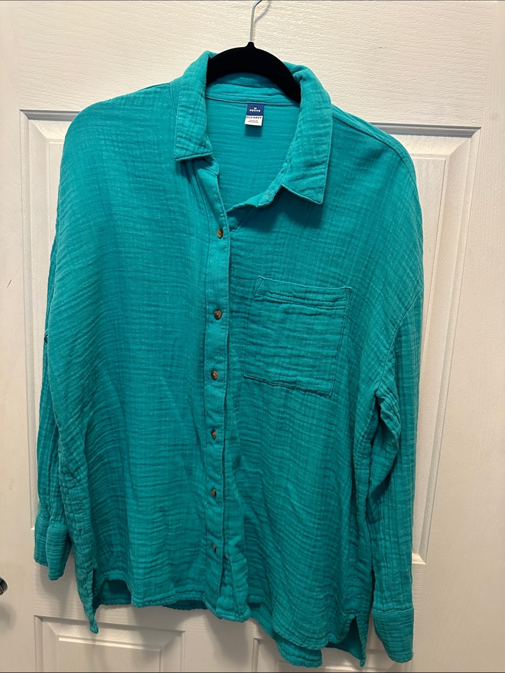 Old Navy Teal Long-Sleeve Button-Down Shirt Oversized Cotton Gauze Size MP